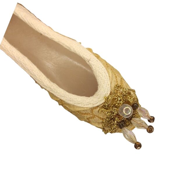 Ballet Slippers Toe Shoes Ornament Or Decor Gold Fabric Embellished & Ribbon 4.5 - Picture 8 of 14
